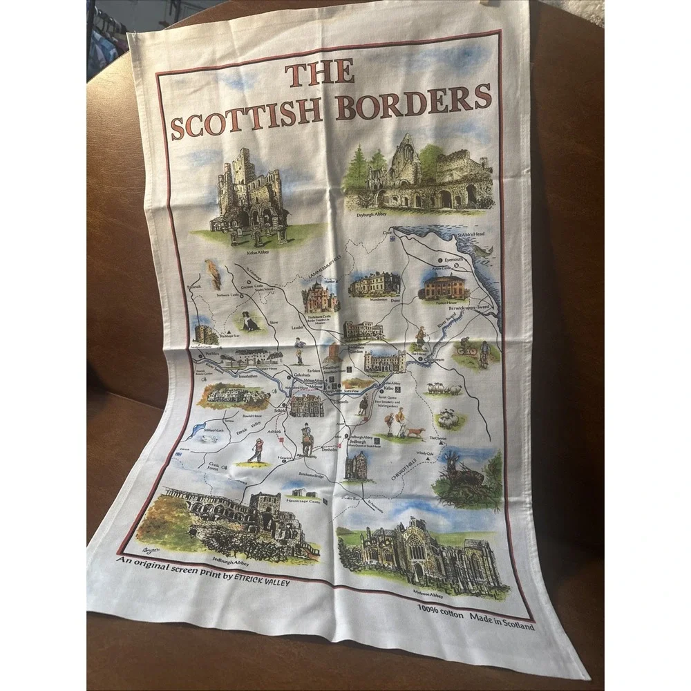VTG Kitchen Finger Towel W/ Scottish Borders Linen Farmhouse Rural Life 32